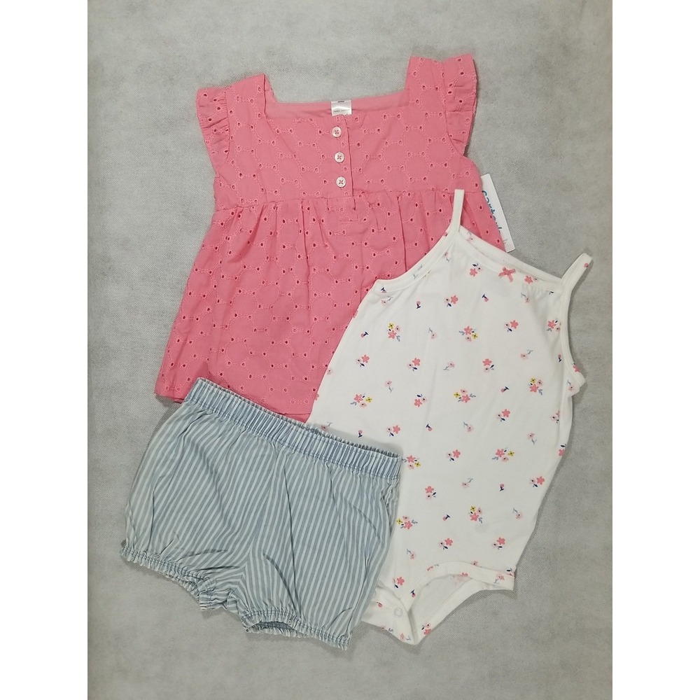 Carter's Baby Girls Size 24 Months 3 pc Top Bodysuit & Shorts Summer Outfit NEW